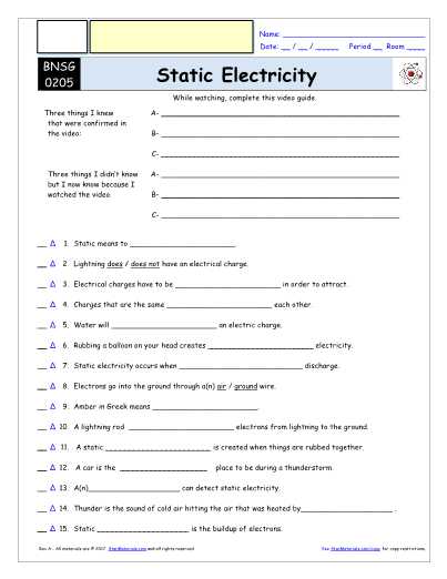 Bill Nye Static Electricity Worksheet Along with Bill Nye the Science Guy Electricity Worksheet Answers