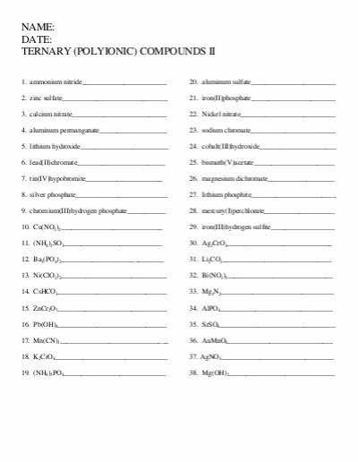 Binary Ionic Compounds Worksheet Also Unit 5 Naming Review