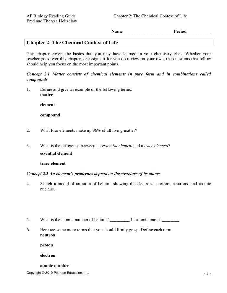 Biology Chapter 2 the Chemistry Of Life Worksheet Answers Also Chapter 2 the Chemistry Life Worksheet Answers for 3 20 Amazing