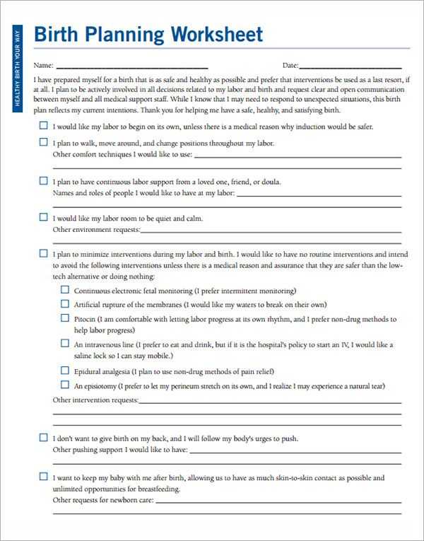 Birth Plan Worksheet together with Birth Plans Birth Plan Template Flexible Birth Plan for Success