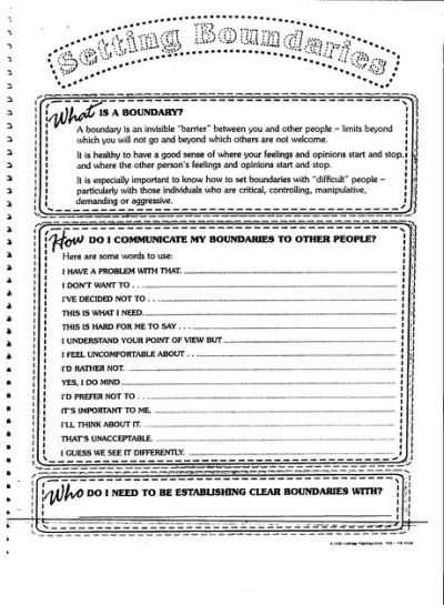 Boundaries Worksheet therapy or social Work therapy tools …