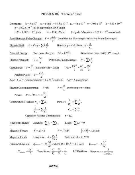 Calculating force Worksheet and Physics 2 formulas Almost Every formula You Need