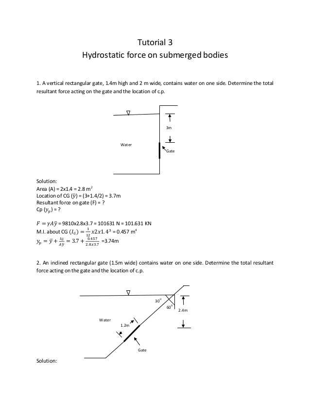 Calculating force Worksheet Answers and 3 Hydrostatic force Tutorial solution 1