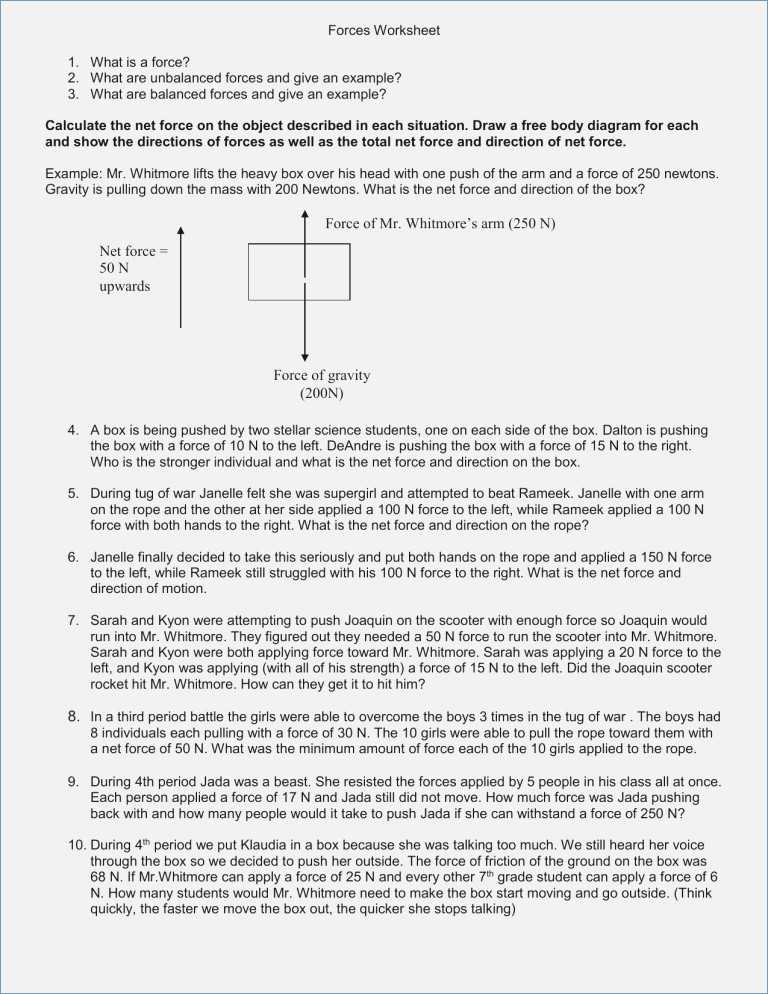 Calculating force Worksheet Answers as Well as Calculating Net force Worksheet Gallery Worksheet Math for Kids