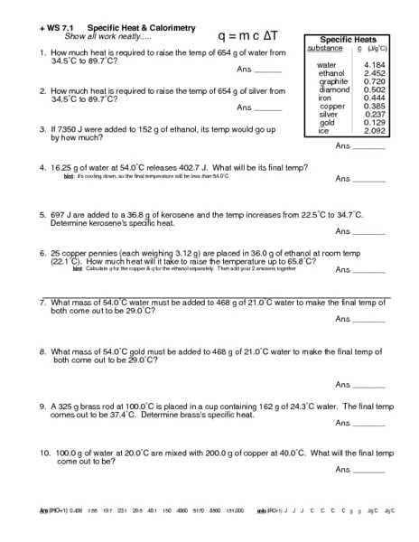 Calculating Specific Heat Worksheet Along with Fresh Calorimetry Worksheet Answers Lovely Q Ms ” T 010 18 J 6 A