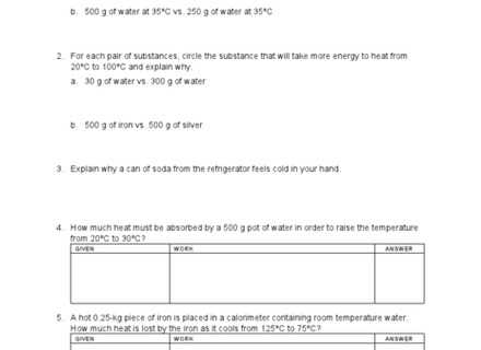 Calorimetry Practice Worksheet as Well as thermal Energy Worksheet Worksheets for All