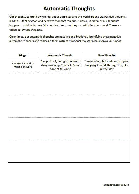 Cbt for Adhd Worksheets and Cbt Worksheets Automatic thoughts Preview Good for Negative Self