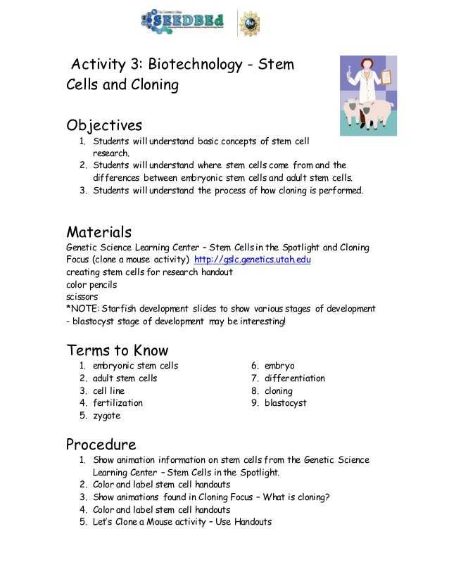 Cell Activity Worksheet Also Worksheet Stem Cells Cloning Kidz Activities