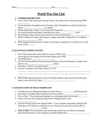 Chapter 11 Section 1 World War 1 Begins Worksheet Answers and Pirate Stash Teaching Resources Tes