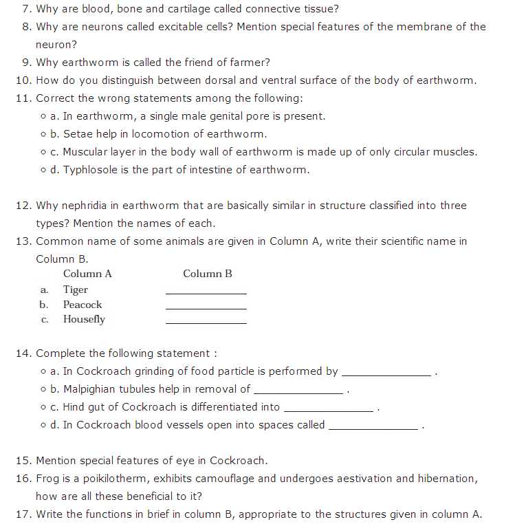 Chapter 7 Cell Structure and Function Worksheet Answer Key and Important Questions for Class 11 Biology Chapter 7 Structural