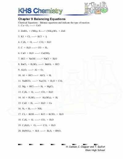 Chapter 7 Worksheet 1 Balancing Chemical Equations as Well as Chapter 9 Balancing Equations Jflaherty1 Kleinisd