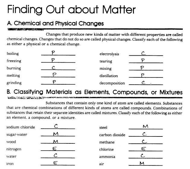 Chemistry 1 Worksheet Classification Of Matter and Changes Answer Key with Classifying Matter Worksheet Answers Lovely Mixture Worksheet
