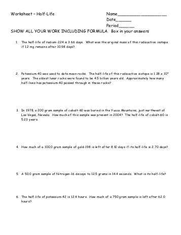 Chemistry Of Life Worksheet 1 or Nuclear Reactions and Half Life Worksheet Plymouth State