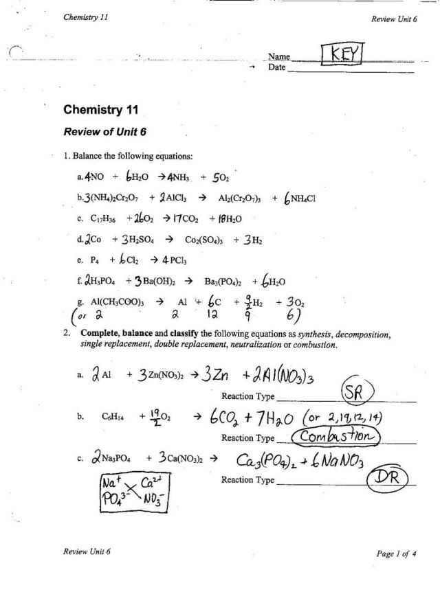 Chemistry Unit 6 Worksheet 1 Answer Key together with Types Chemical Reactions Worksheet Unique Chemical Word Equations