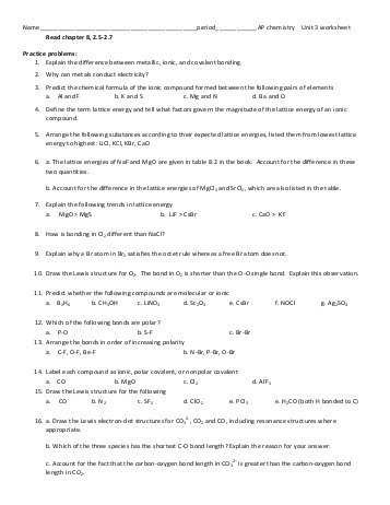Chemistry Unit 7 Worksheet 4 Answers Also Ap Unit 1 Worksheet Answers Jensen Chemistry