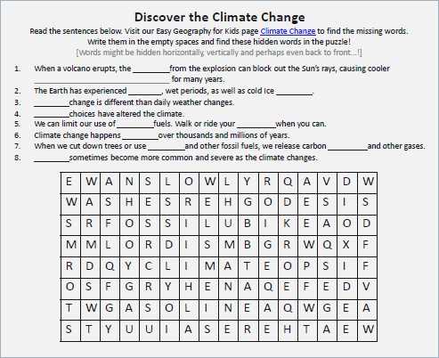 Climate and Climate Change Worksheet Answers together with Global Warming Worksheet – Webmart