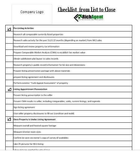 Closing Cost Worksheet and Real Estate Checklist Listing Real Estate forms
