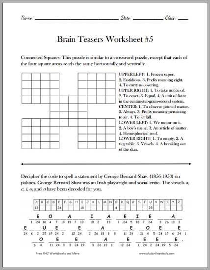 Coding Worksheets Middle School as Well as Free Math Brain Teasers Worksheets Fresh Brain Teaser Worksheets for