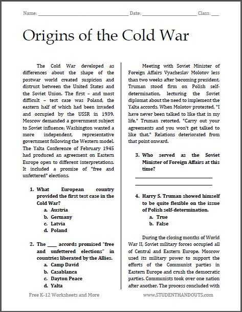 Cold War Vocabulary Worksheet Answers Also origins Of the Cold War