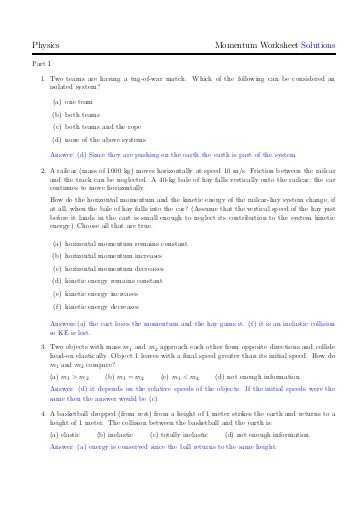 Collisions Momentum Worksheet 4 Answers Also Momentum Worksheet Faculty