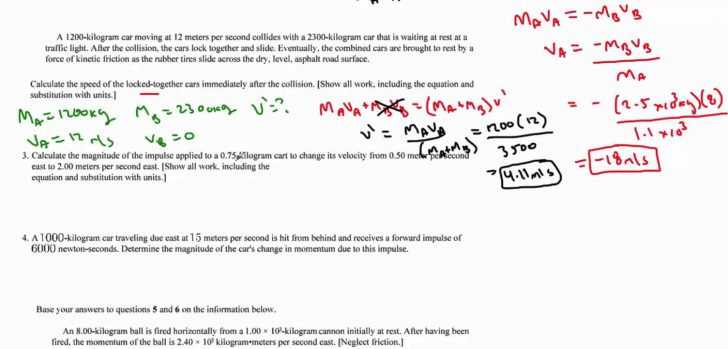 Collisions Momentum Worksheet 4 Answers and Momentum and Impulse Worksheet
