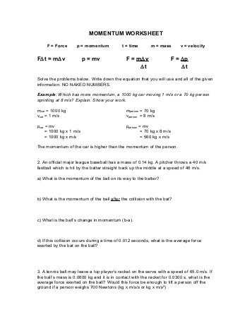 Collisions Momentum Worksheet 4 Answers together with Momentum Worksheet Faculty