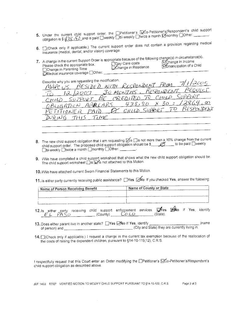 Colorado Child Support Worksheet Also Ii El Paso County District Court Case 96 Dr 1112