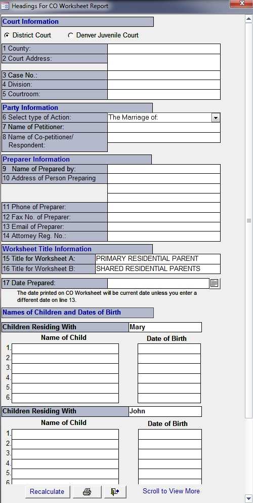 Colorado Child Support Worksheet together with Child Support Obligation Worksheet Worksheets for All