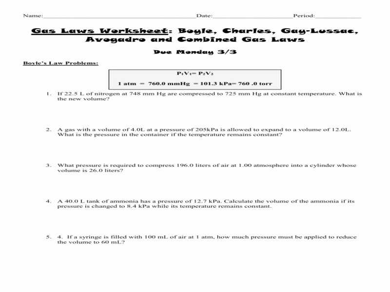 Combined Gas Law Problems Worksheet Answers together with Lovely Bined Gas Law Worksheet Elegant Charles Law Worksheet