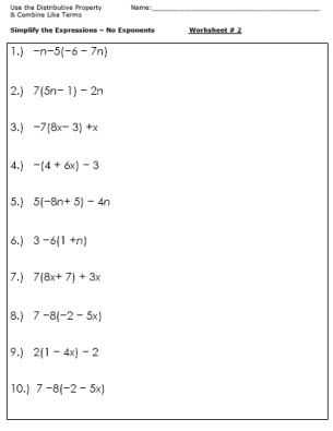 Combining Like Terms Practice Worksheet and Simplifying Expressions Using Distributive Property