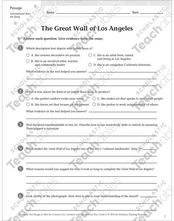 Community Living Skills Worksheets together with the Great Wall Of Los Angeles Text & Questions