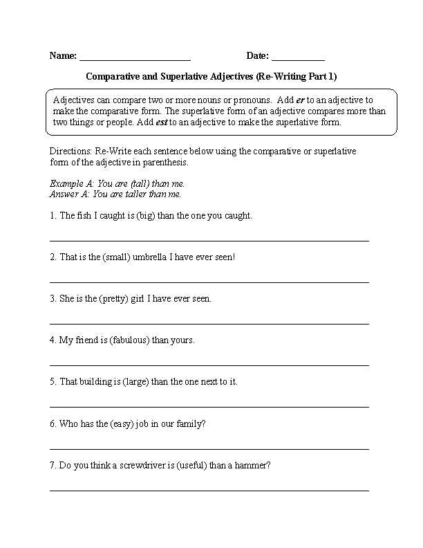 Comparison Of Adverbs Worksheet Also Re Writing Parative and Superlative Adjectives Worksheet Part 2