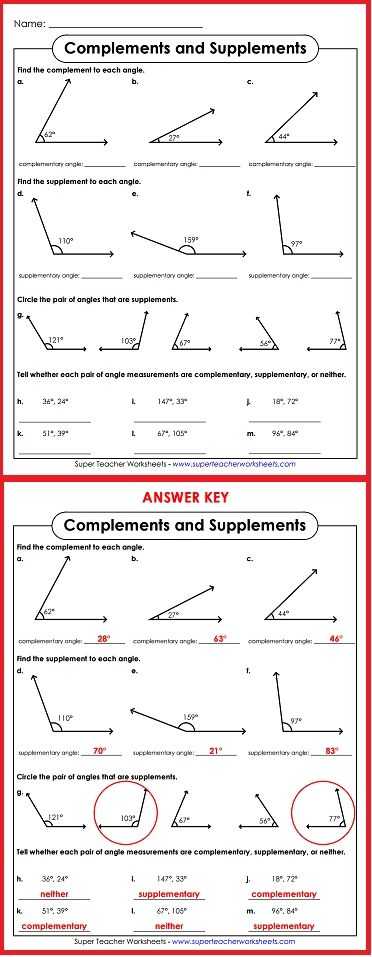 Complementary and Supplementary Angles Worksheet Answers Also 148 Best Math Super Teacher Worksheets Images On Pinterest