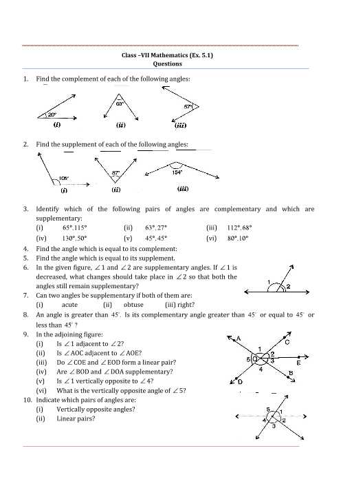 Complementary and Supplementary Angles Worksheet Answers as Well as Ncert solutions for Class 7 Maths Chapter 5 Lines and Angles
