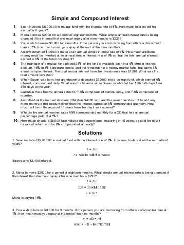 Continuous Compound Interest Worksheet with Answers Along with Simple and Pound Interest Homework Problems 1 the Billing