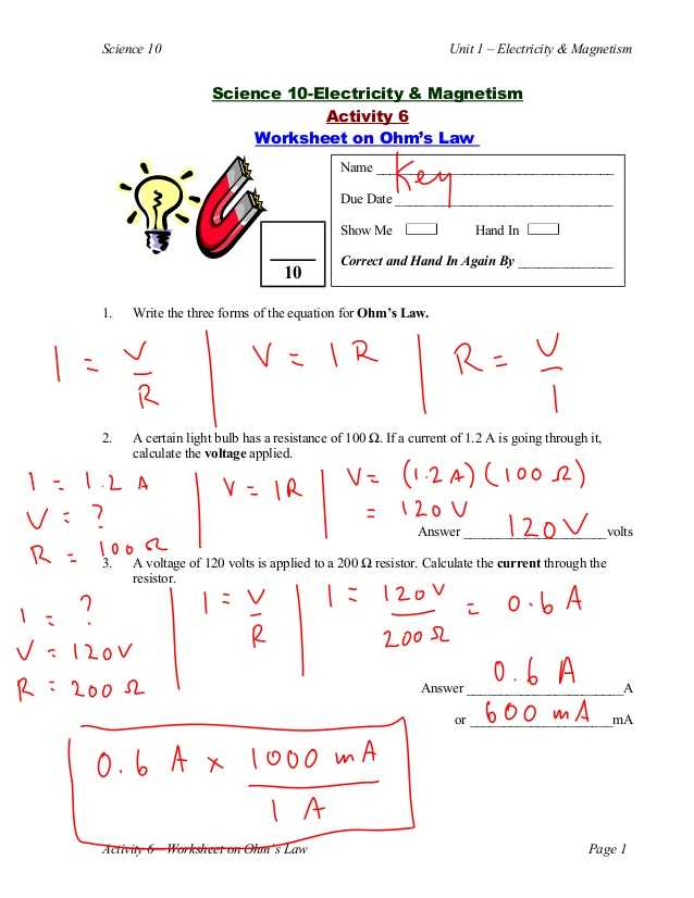 Current Voltage and Resistance Worksheet and Magnetism and Electricity Worksheet Worksheets for All