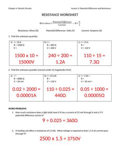 Current Voltage and Resistance Worksheet and Mr Ansell S Resources Shop Teaching Resources Tes