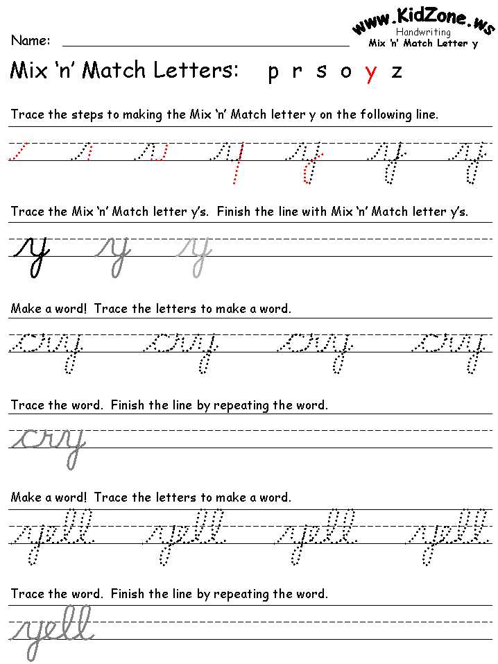 Cursive Writing Worksheets for Kids Also Y In Cursive Writing Kidz Activities