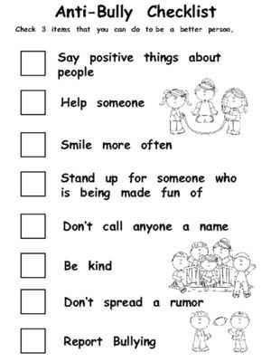 Cyber Bullying Worksheets with Anti Bully Checklist