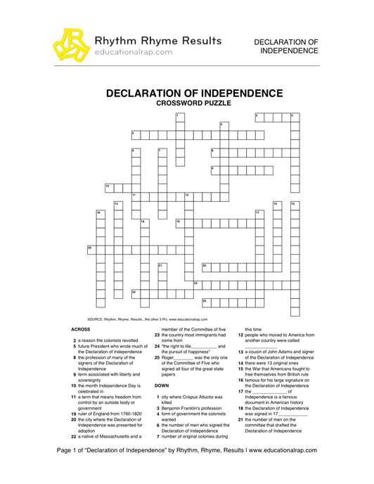 Declaration Of Independence Worksheet Answer Key with Declaration Of Independence song with Free Worksheets and