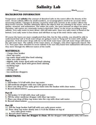 Density Worksheet Middle School or Here S A Lesson Experiment On Ocean Water Salinity