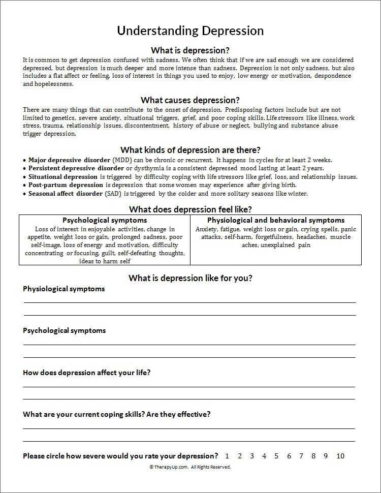 Depression Pdf Worksheets with Understanding Depression Worksheet social Work