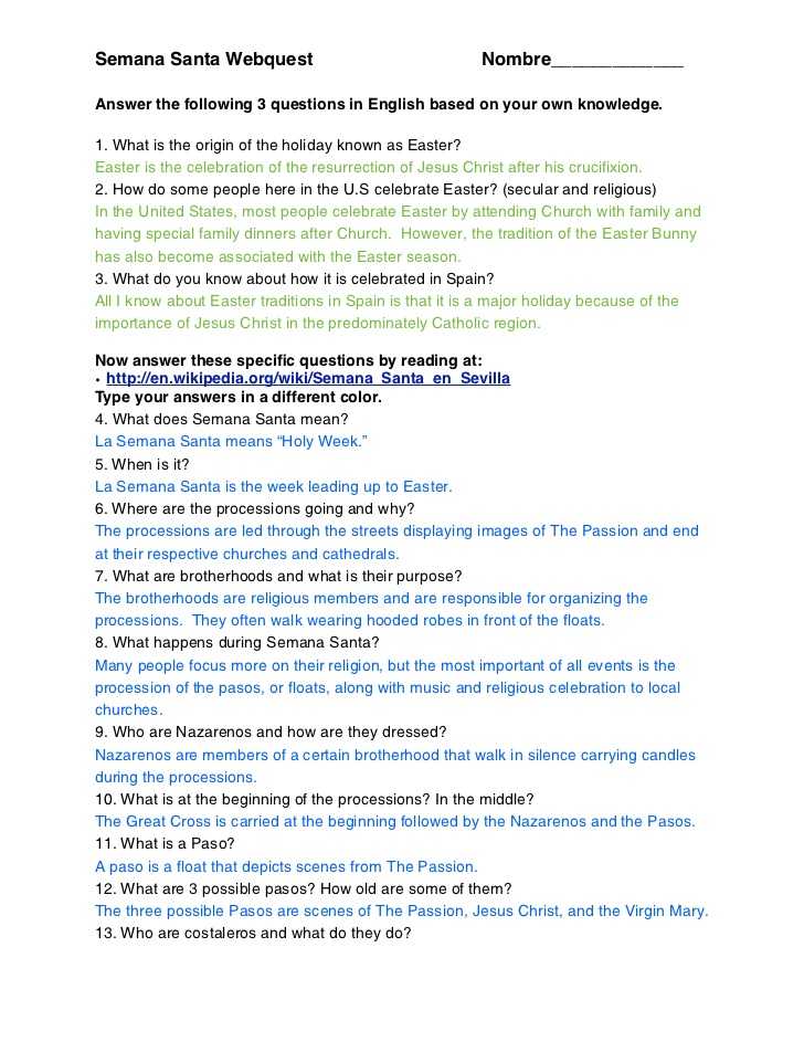Did You Get It Spanish Worksheet Answers Also Spanish La Semana Santa Webquest