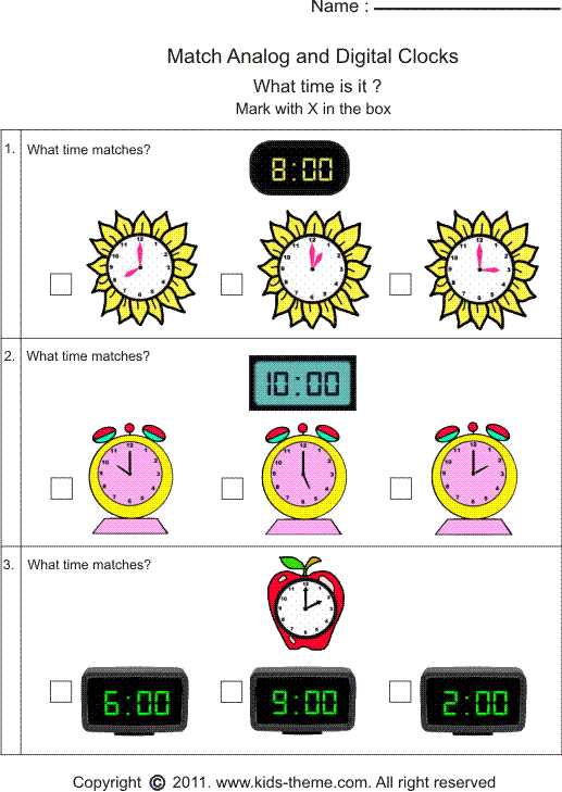 Digital Clock Worksheets with Clock Matching Worksheet Kindergarten Time Lessons