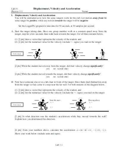 Displacement Velocity and Acceleration Worksheet or Displacement Velocity and Acceleration Worksheet Answers