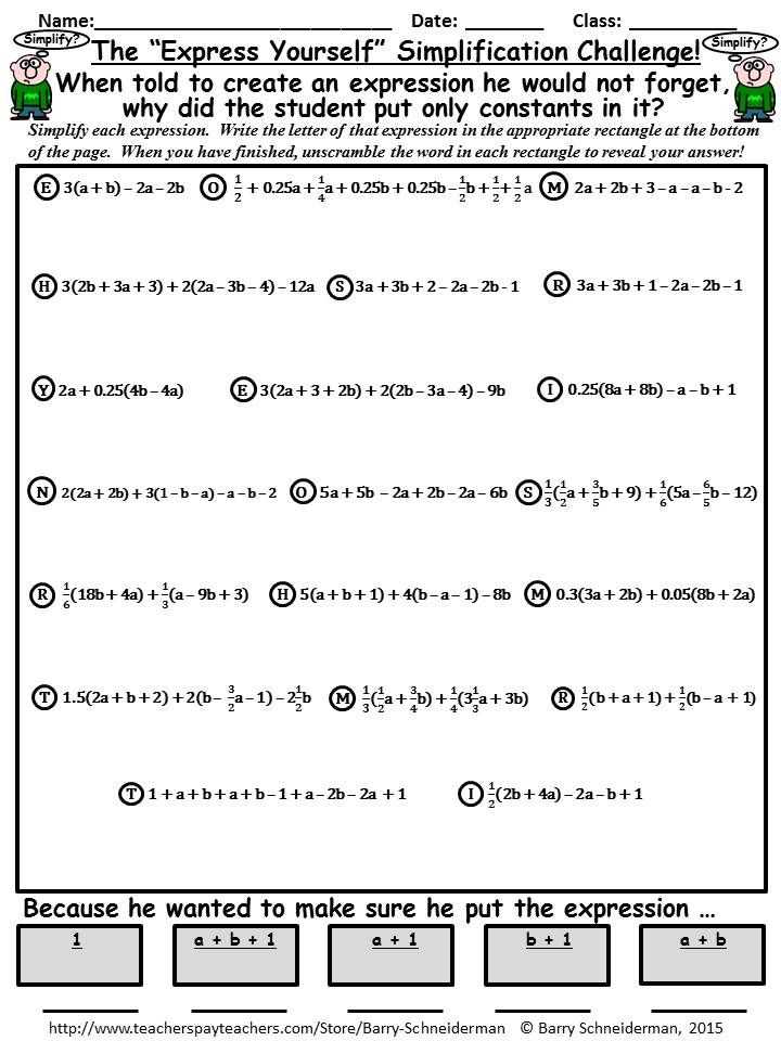 Distributive Property Combining Like Terms Worksheet or 54 Best Math for Middle School and Fourth and Fifth Grades Pins