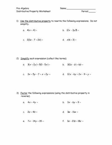 Distributive Property Practice Worksheet and 7th Grade Distributive Property Worksheets Kidz Activities