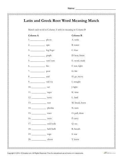 Dna Matching Worksheet and Greek and Latin Root Words Worksheets