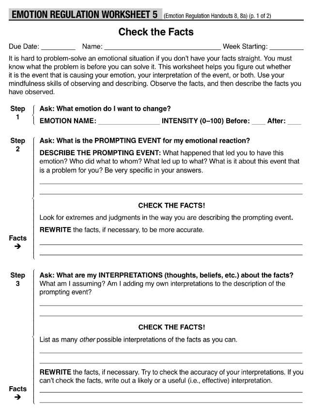 Eating Disorder Treatment Worksheets together with Dbt Emotion Regulation Checking the Facts