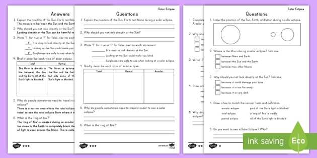 Eclipse Worksheet Answer Key Along with solar Eclipse Differentiated Reading Prehension Activity